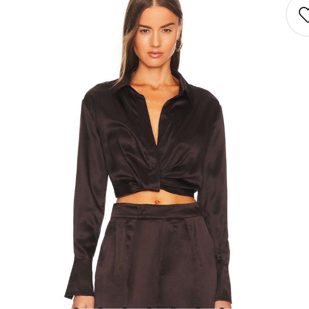 NICHOLAS Elea Crop Wrap Top in Dark Chocolate